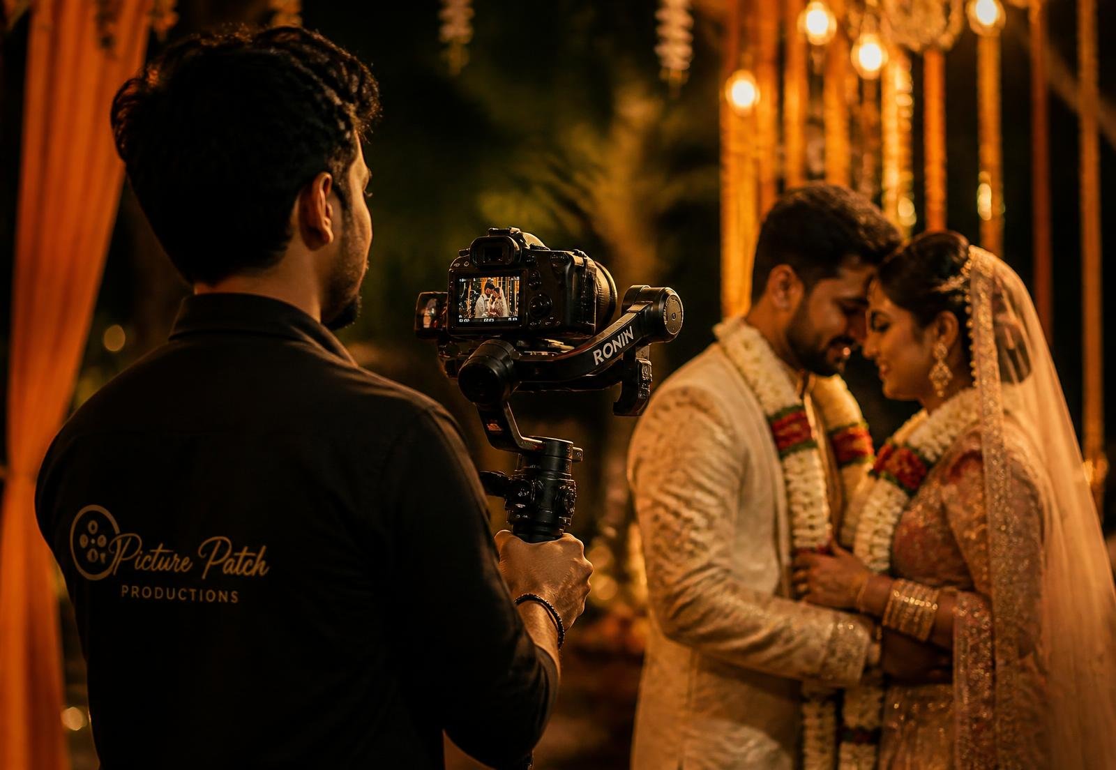 Videographer filming an Indian wedding with a cinema rig